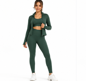 Women <b>Yoga</b> Set 3 Piece Wholesale Gym Fitness Workout Clothing Leggings Sports Top <b>Jacket</b> Breathable Stretch Soft Touch Activewea - Product Image 1