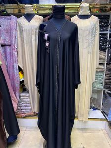 Oferta de Verano: Abaya Modesta de Dubái con Cuentas y Lentejuelas, Manga Larga, Tradicional Musulmana, Hecha a Mano, para Boda, de Poliéster Transpirable, Cuello en V - Product Image 2