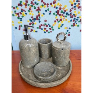 Marble Bathroom Set Four-Piece Round Minimalist Soap Dispenser <b>Toothbrush</b> <b>Holder</b> Tray Easy To Clean - Product Image 5