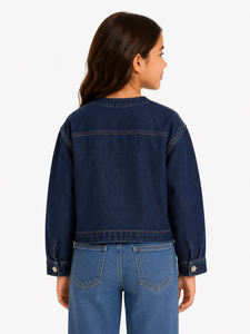 Chaqueta Vaquera Azul Oscuro para Niñas, Prenda Exterior Informal, Chaqueta Vaquera de Algodón de Primera Calidad, Diseño Elegante con Botones en la Parte Delantera, Manga Larga - Product Image 3