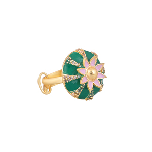 Gold Plated Green Floral Enamel <b>Adjustable</b> Finger <b>Ring</b> for Women Pink Flower Wedding Party Wear Jewelry Gift - Product Image 2