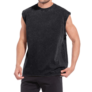 Débardeur sans manches en coton lavé pour homme, col rond, style décontracté uni, grande taille - Product Image 1