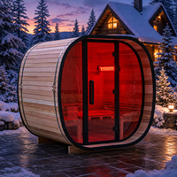 Kabin Sauna Luar Ruangan Thermo Pine, Sauna Uap Persegi untuk 2-4 Orang, Pemanas Kayu Hitam dengan Terapi Cahaya Merah Opsional dan WiFi Pintar