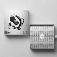 Boîte d'emballage écologique durable pour écouteurs avec logo personnalisé en relief, revêtement UV, insert en plastique avec feuille d'or
