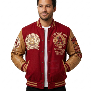 Veste bomber universitaire pour homme grande taille avec broderie personnalisée, patchs en chenille, logo brodé, lettres, style baseball. - Product Image 3