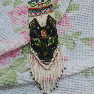 Collar Gerdan ucraniano con diseño de gato negro único y de moda | Chunky | Único | Collar de mujer africana con pendientes, para regalar - Product Image 1