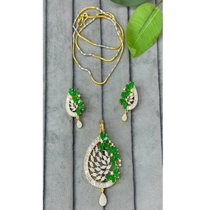 <b>Pretty</b> Gold Finish Designer CZ Stones Look With Chain Pendent Set with <b>Earrings</b> for Parties Wear Collection For Women - Product Image 2