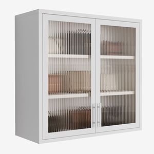 Armadio da tavolo con armadio a parete stile retrò con porte in vetro velato 2 ripiani regolabili bagno cucina soggiorno - Product Image 4