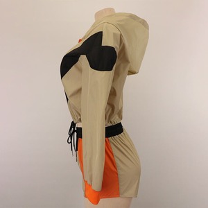 Color Block Polyester Windbreaker Tracksuit Patchwork Zip Up Jacket and Shorts <b>Set</b> - Product Image 4