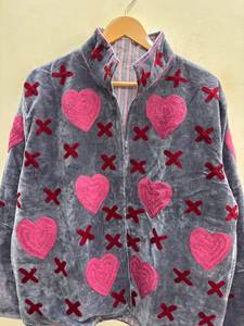 Veste Suzani en velours d'hiver de style ethnique, col montant, design réversible, broderie florale, extérieur en coton, pour festivals et tenues décontractées - Product Image 4