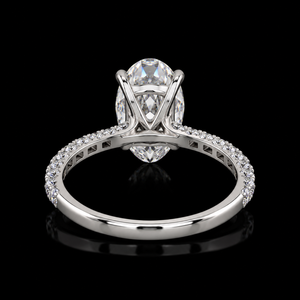 Bague de fiançailles solitaire classique en diamant de laboratoire certifié IGI, taille ovale, avec bande pavée, or 10K/14K/18K, argent 925/935, cadeau de mariage - Product Image 4