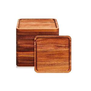 Ensemble d'assiettes en bois faites à la main, assiettes à gâteau en bois, plats à dessert, plateau de service, assiette à sushi en bois, vaisselle de table - Product Image 5