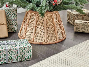 Handwoven Rattan Christmas <b>Tree</b> Collar Skirt Natural Wicker Base Cover for Holiday <b>Tree</b> <b>Stand</b> Decoration, Boho Farmhouse Style - Product Image 2