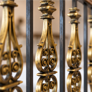 Rampe d'escalier ornementale en bronze sculpté avec balustres ajourés en forme de goutte d'eau pour villas, hôtels et grands intérieurs - Product Image 2
