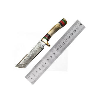 Cuchillo de Caza de Acero de Damasco Hecho a Mano con Funda de Cuero, Herramienta Utilitaria para Campismo al Aire Libre, Diseño Duradero y Confiable - Product Image 1