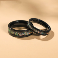 Bague en Titane Noir Personnalisée avec Incrustation d'Opale Colorée, Minimaliste, 4/6mm, Alliance de Mariage pour Hommes et Femmes, Vente en Gros