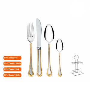 24 PCS Stainless Steel Cutlery Set with Stand Feather Design for <b>Dinnerware</b> Sets - Product Image 1
