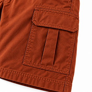 <b>Men's</b> Rust <b>Orange</b> Cargo <b>Shorts</b> Mid Waist Knee Length Elastic Waist Woven Safari Style - Product Image 3