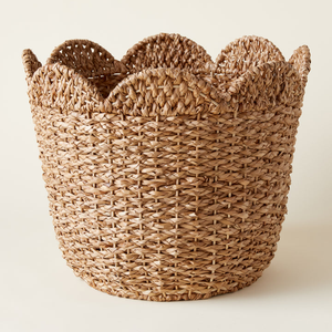 Handwoven Seagrass <b>Basket</b> Round Scalloped Edge Natural Weave Sustainable <b>Storage</b> <b>Basket</b> Wholesale Bulk Supplier Home Organizer - Product Image 2