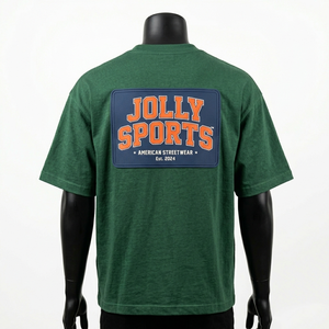 T-shirt oversize en jersey de coton premium 220 GSM pour homme, streetwear, vert forêt, patch logo en caoutchouc personnalisé - Product Image 2