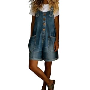 Custom Indigo Denim Bib Shortall <b>Women</b> Sleeveless Button Front Utility Pocket Summer <b>Overall</b> Jumpsuit - Product Image 3