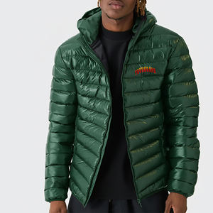 Chaqueta Acolchada con Capucha Verde para Hombre, Cortavientos, Relleno de Algodón, Abrigo Casual de Invierno, Logotipo Bordado, Cierre de Cremallera Frontal, Lona - Product Image 5