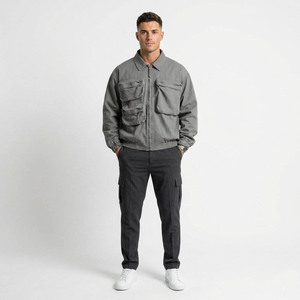 Men's Gray <b>Canvas</b> Shirt <b>Jacket</b> With Multiple Pockets Turn-Down Collar Regular Fit Workwear Style Autumn Wear - Product Image 4