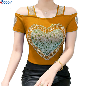Camiseta de mujer con diamantes y corazón grande, cuello cuadrado, brillante, con pedrería, de doble capa, transpirable, de malla, para chicas. - Product Image 6