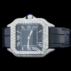 DiaDream Gems & Jewel Fashion HipHop Man's 41mm Square Dial Only Bezel Brilliant Cut Moissanite Diamond <b>Black</b> <b>Leather</b> Band <b>Watch</b> - Product Image 3