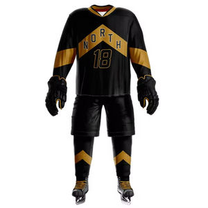 Meilleures ventes : Ensembles d'uniformes de hockey sur glace pour hommes adultes, respirants, durables, avec logo personnalisé, service OEM, tenues d'équipe, couleurs noires - Product Image 1