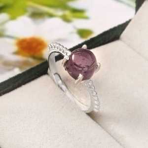 Handmade Amethyst Sterling <b>Silver</b> <b>Ring</b> 8MM Round Gemstone Jewelry For Women Gift Wholesale Fine Jewelry - Product Image 6