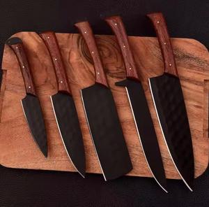 Couteaux de chef noirs forgés à la main, 5 pièces, revêtement poudré, avec manche en bois, multi-usages et écologiques - Product Image 5