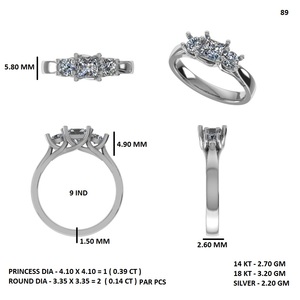 Bague de fiançailles et de mariage pour femme en or plaqué, avec diamant de laboratoire taille princesse et trilogie de diamants - Product Image 5