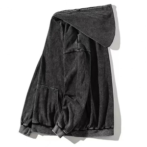 Sweat-shirt à capuche pour homme, coupe classique, couleur anthracite délavé, manches longues, poche kangourou, 100% coton molletonné - Product Image 6