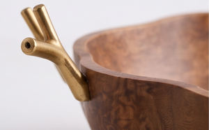 Heavy Duty Walnut Finished Mango Wood Serving Bowl Wavy Centerpiece with Sculpted <b>Twig</b> Handles - Product Image 2
