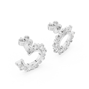 FANCY ROUND & BAGUETTE CUT LAB GROWN DIAMOND EARRINGS SET IN 18KT WHITE GOLD for EVERYDAY WEAR GLAM EVENTS <b>VALENTINE</b> - Product Image 3