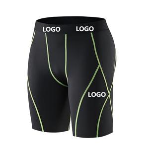 <b>Men</b> Compression <b>Shorts</b> Mid Waist Elastic Quick Dry Solid <b>Black</b> Spandex Nylon Sporty Style Front Logo - Product Image 2