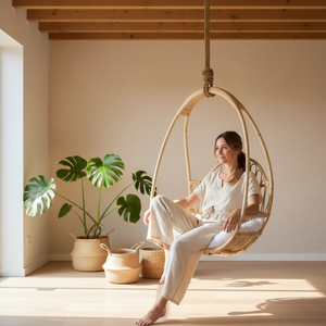 เก้าอี้แขวนกลางแจ้งทรงไข่หวายพร้อมเบาะรองนั่ง เฟอร์นิเจอร์ระเบียงสวนลานบ้าน ดีไซน์ทันสมัย ทนทาน - Product Image 5