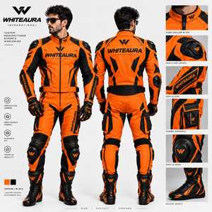WHITEAURA Traje de Motociclismo de Manga Larga para Hombre, Naranja y Negro, de Cuero Transpirable, para Todas las Estaciones, Kit de Equipamiento para Moto - Product Image 6