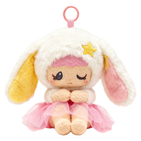 Gantungan Kunci Boneka Kelinci Putih Lucu dengan Rok Tutu Pink, Bintang Kuning, dan Telinga Berwarna-warni, Cocok untuk Tas Anak