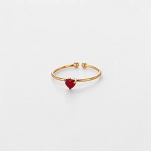 Anillo Abierto Ajustable de Latón Chapado en Oro con Corte de Corazón y Cuarzo Rubí Creado en Laboratorio, Joyería Minimalista Apilable de Moda para Mujer - Product Image 1