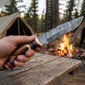 Cuchillos de Caza Premium Hechos a Mano al por Mayor, Hoja Fija de Acero de Damasco, Mango de Cuerno, para Supervivencia al Aire Libre y Camping con Funda - Product Image 2