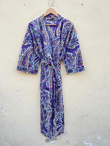 Bata Kimono de Algodón 100% Tejido con Estampado de Dibujos Animados para Mujer, Camisón de Verano Hecho a Mano, Cuello en V, Cintura Elástica, Largo Completo - Product Image 4