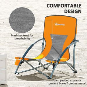 Set di 2 Sedie da Spiaggia Pieghevoli Arancioni Resistenti con Schienale in Rete, Borsa per il Trasporto e Portabicchieri per Campeggio, Giardino, Sport e Picnic - Product Image 5