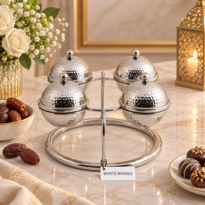 Ensemble de bols en acier inoxydable avec support de présentation rond, vaisselle martelée pour dattes, chocolats, fruits secs, noix, collations, sucreries - Product Image 2