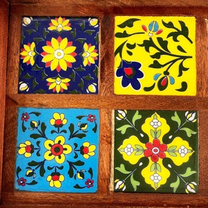 Plateau décoratif en bois avec des carreaux floraux colorés, style méditerranéen, plateau de service fait main rectangulaire - Product Image 6