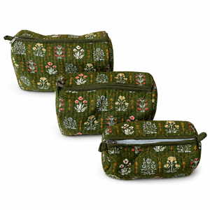 Ensemble de 3 trousses de maquillage de luxe en coton matelassé à l'huile d'olive, sacs cosmétiques pour femmes, organiseur de toilette de voyage, coffret cadeau - Product Image 5