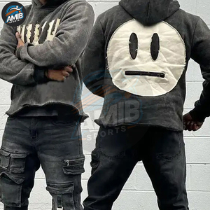 Sweats à capuche légers avec broderie effet vieilli, respirants, basiques, en mélange de coton de haute qualité, best-sellers - Product Image 5