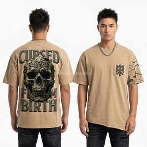 T-shirt Homme Gris Ardoise Personnalisé Haute Qualité 500 GSM, Motif Crâne Gothique 'Eternal Sacrifice', Effet Délavé Vintage, Coupe Oversize, Fabrication Usine - Product Image 2