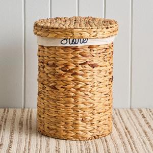 ตะกร้าผักตบชวาทรงกลมบุผ้าพร้อมฝาปิด ตะกร้าเก็บของทำมือ ขายส่ง เป็นมิตรกับสิ่งแวดล้อม ผลิตในเวียดนาม - Product Image 1